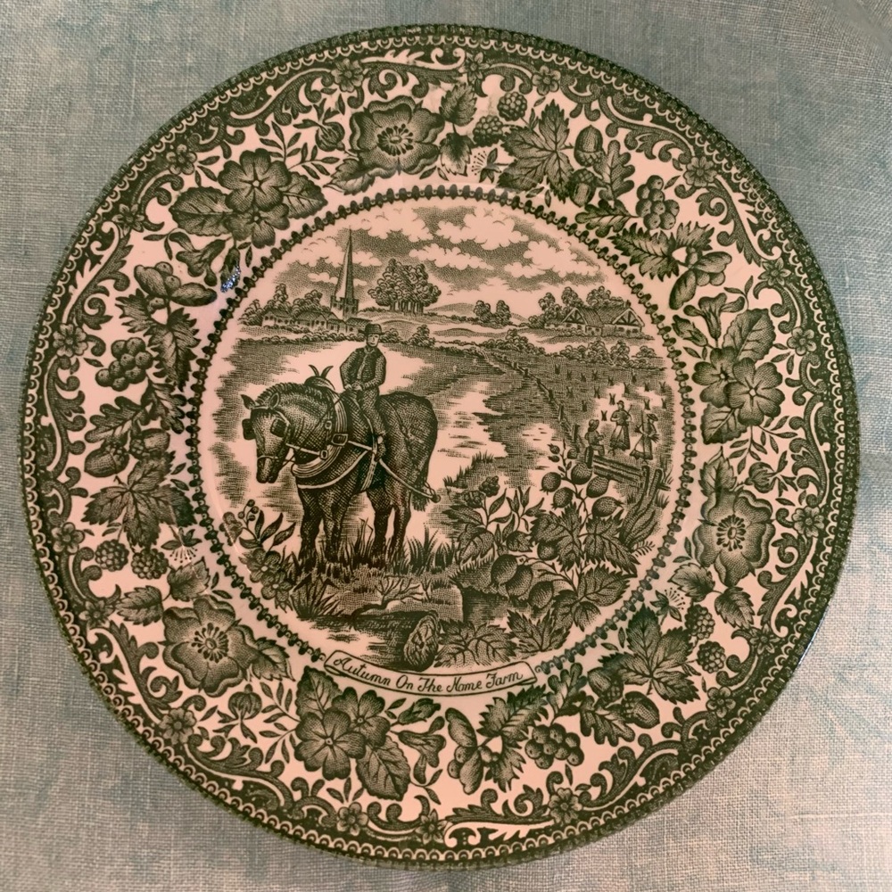 Staffordshire English Ironstone Green ‘’Autumn on the Home Farm’’ Salad Plate